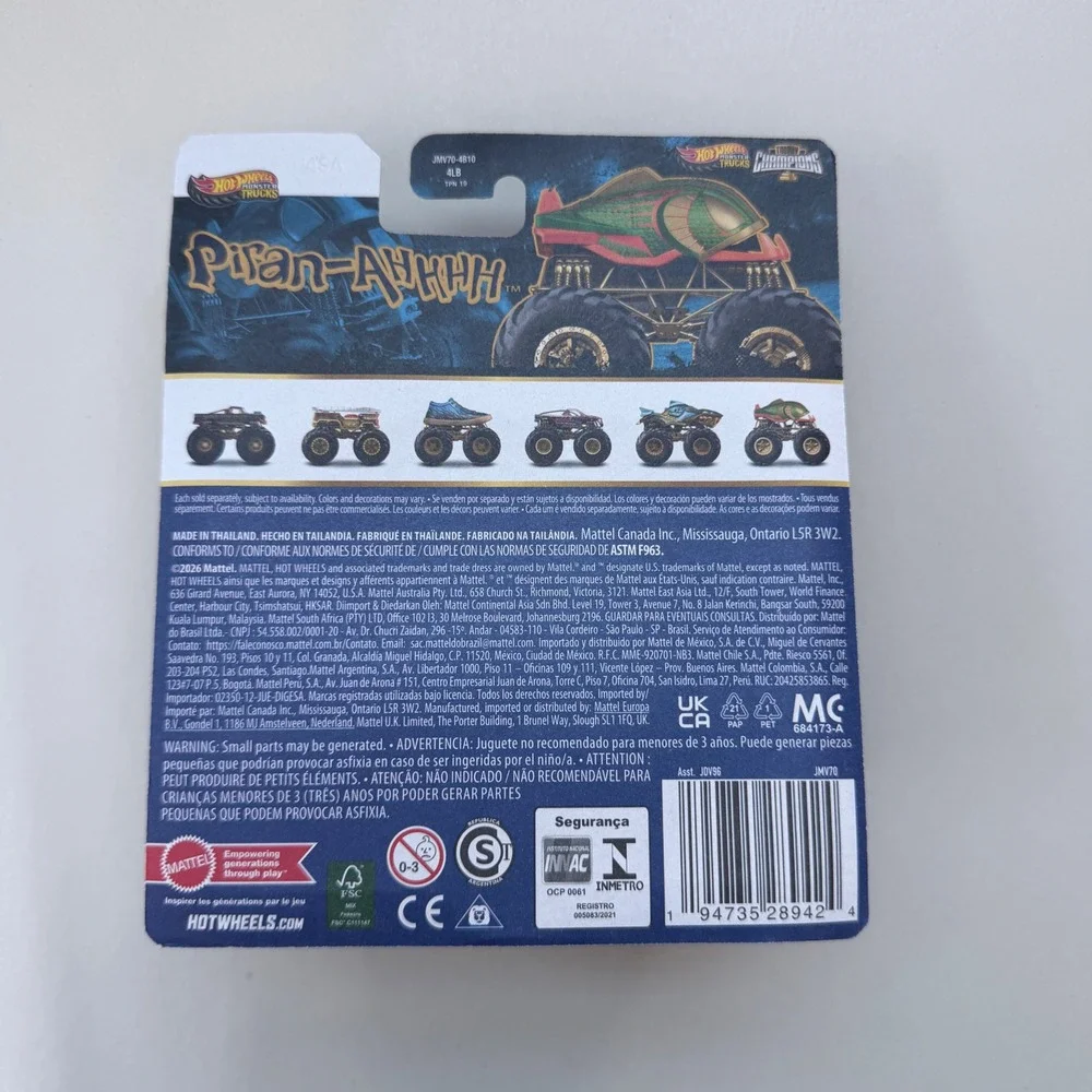 Hot Wheels Monster Trucks Piran-Ahhhh Trophy Champions 1:64 Die-Cast JDV96 New